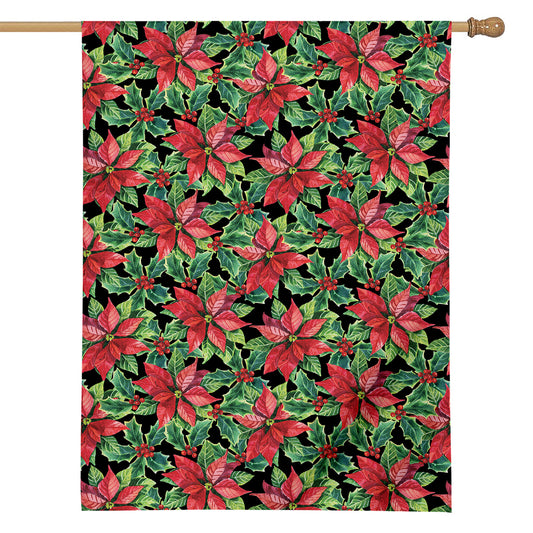Watercolor Poinsettia Pattern Print House Flag