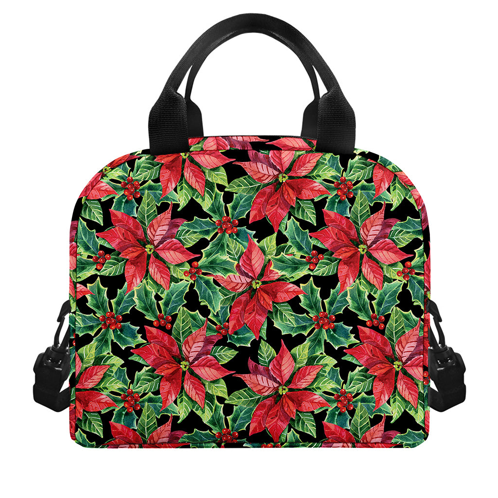 Watercolor Poinsettia Pattern Print Insulated Lunch Bag