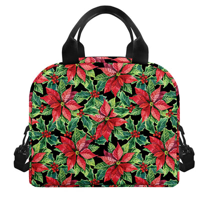 Watercolor Poinsettia Pattern Print Insulated Lunch Bag