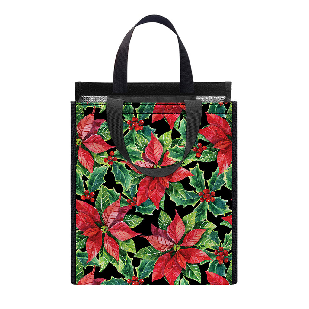 Watercolor Poinsettia Pattern Print Insulated Lunch Tote
