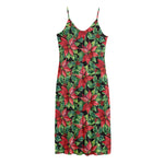 Watercolor Poinsettia Pattern Print Jersey Midi Cami Dress