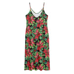 Watercolor Poinsettia Pattern Print Jersey Midi Cami Dress
