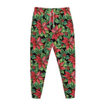 Watercolor Poinsettia Pattern Print Jogger Pants