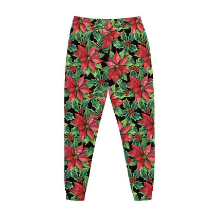 Watercolor Poinsettia Pattern Print Jogger Pants