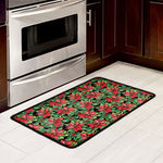 Watercolor Poinsettia Pattern Print Kitchen Mat