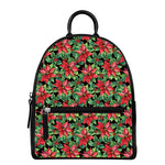 Watercolor Poinsettia Pattern Print Leather Backpack