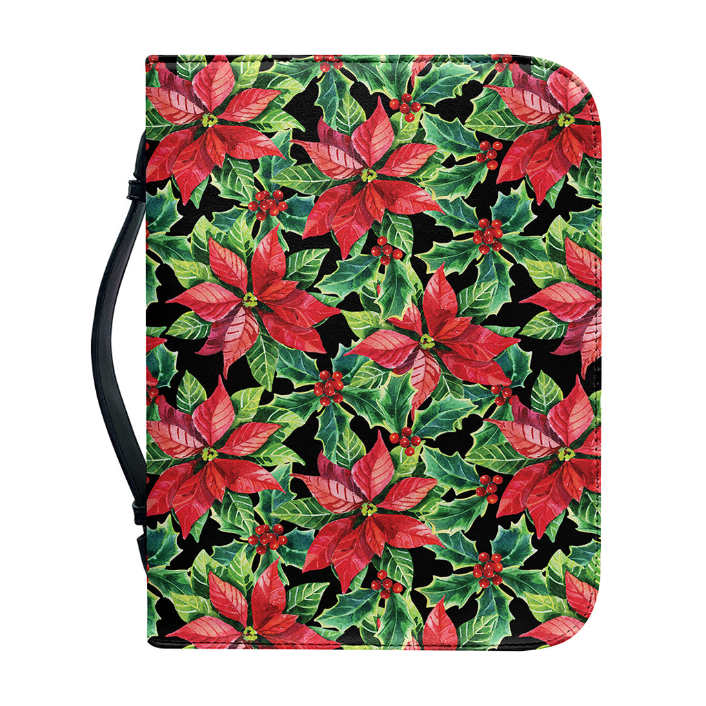 Watercolor Poinsettia Pattern Print Leather Bible Cover