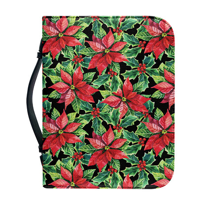 Watercolor Poinsettia Pattern Print Leather Bible Cover