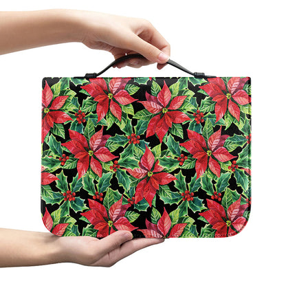 Watercolor Poinsettia Pattern Print Leather Bible Cover