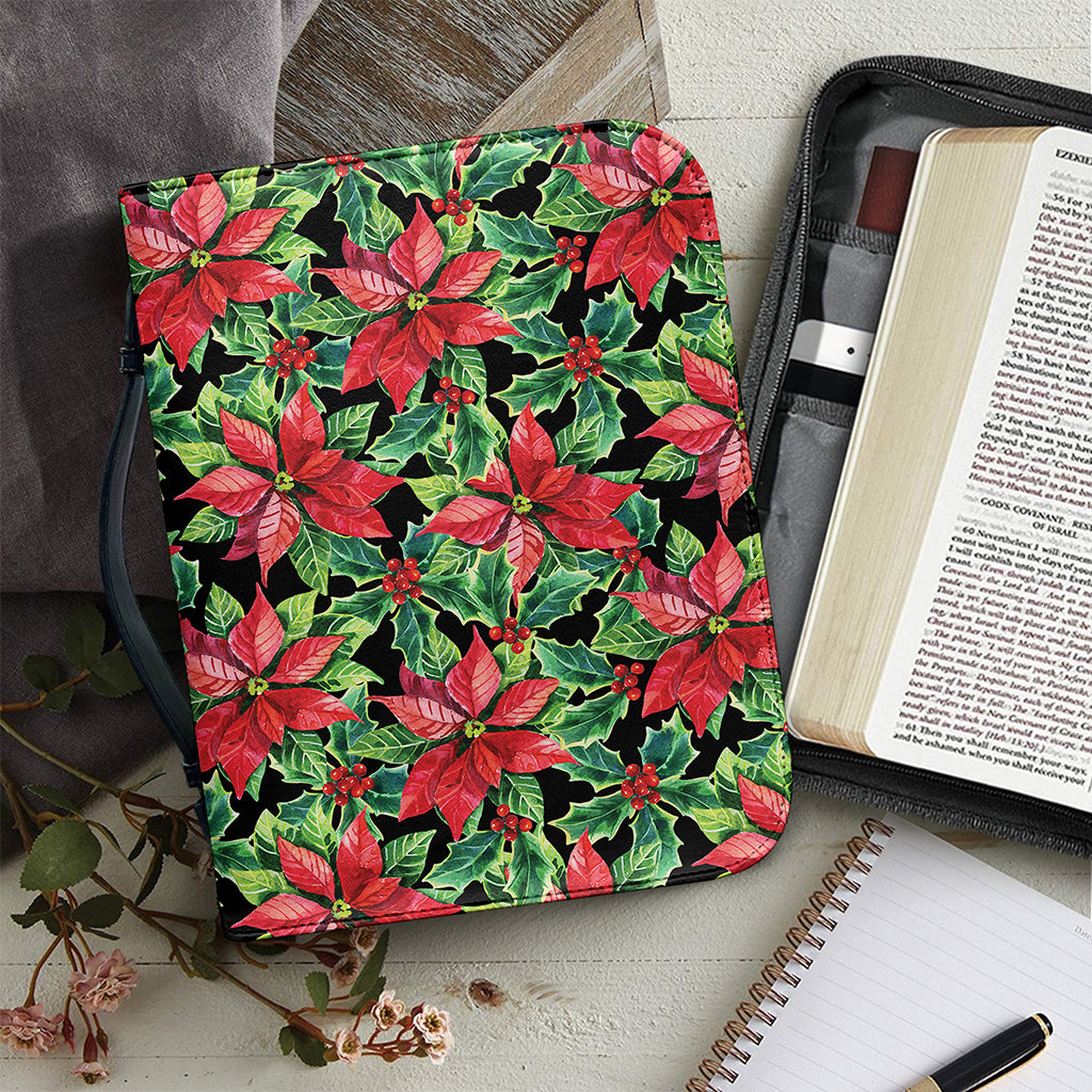 Watercolor Poinsettia Pattern Print Leather Bible Cover