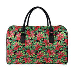 Watercolor Poinsettia Pattern Print Leather Duffle Bag
