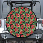 Watercolor Poinsettia Pattern Print Leather Spare Tire Cover