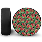 Watercolor Poinsettia Pattern Print Leather Spare Tire Cover