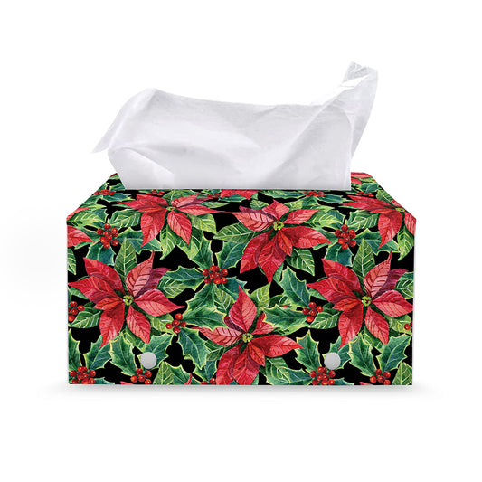 Watercolor Poinsettia Pattern Print Leather Tissue Box Cover