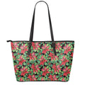 Watercolor Poinsettia Pattern Print Leather Tote Bag With Zipper
