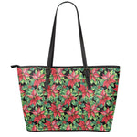 Watercolor Poinsettia Pattern Print Leather Tote Bag