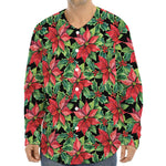 Watercolor Poinsettia Pattern Print Long Sleeve Baseball Jersey