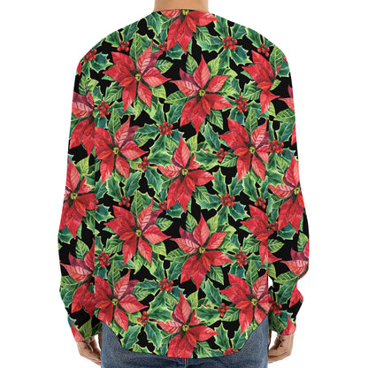 Watercolor Poinsettia Pattern Print Long Sleeve Baseball Jersey