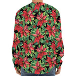 Watercolor Poinsettia Pattern Print Long Sleeve Baseball Jersey