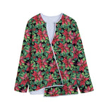 Watercolor Poinsettia Pattern Print Long Sleeve Short Coat