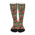 Watercolor Poinsettia Pattern Print Long Socks