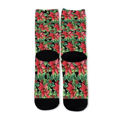 Watercolor Poinsettia Pattern Print Long Socks