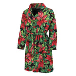 Watercolor Poinsettia Pattern Print Men's Bathrobe