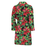 Watercolor Poinsettia Pattern Print Men's Bathrobe