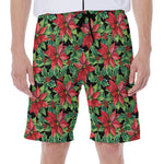 Watercolor Poinsettia Pattern Print Men's Beach Shorts