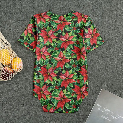 Watercolor Poinsettia Pattern Print Men's Bodysuit