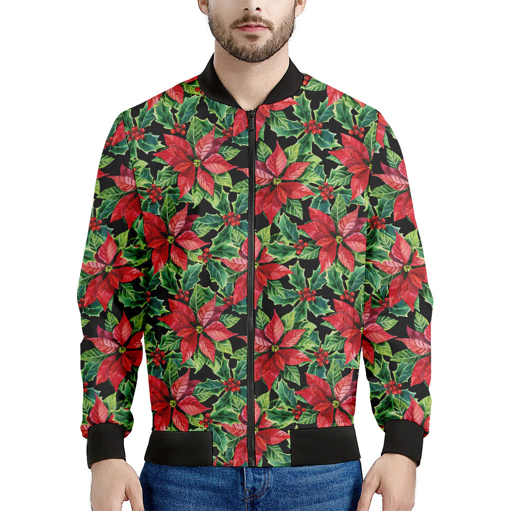 Watercolor Poinsettia Pattern Print Men's Bomber Jacket