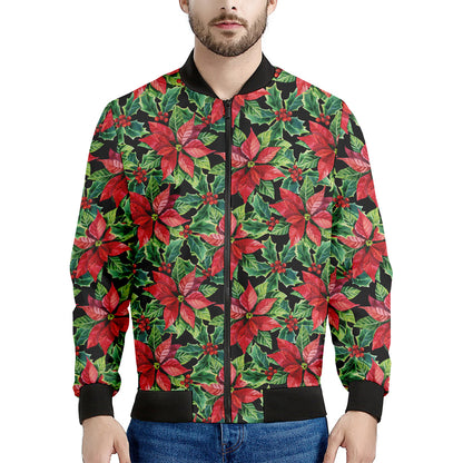 Watercolor Poinsettia Pattern Print Men's Bomber Jacket