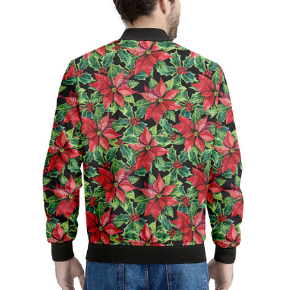 Watercolor Poinsettia Pattern Print Men's Bomber Jacket