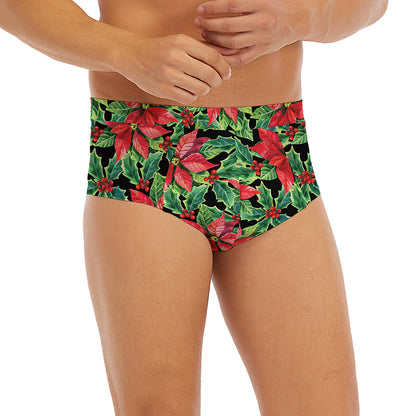 Watercolor Poinsettia Pattern Print Men's Briefs
