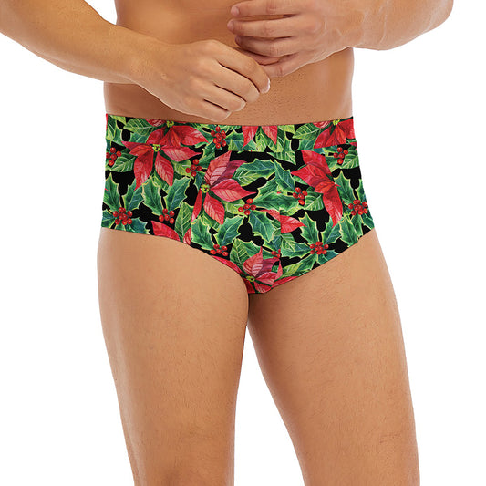 Watercolor Poinsettia Pattern Print Men's Briefs