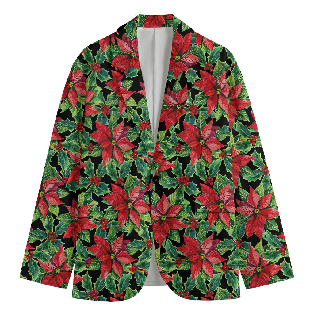 Watercolor Poinsettia Pattern Print Men's Cotton Blazer