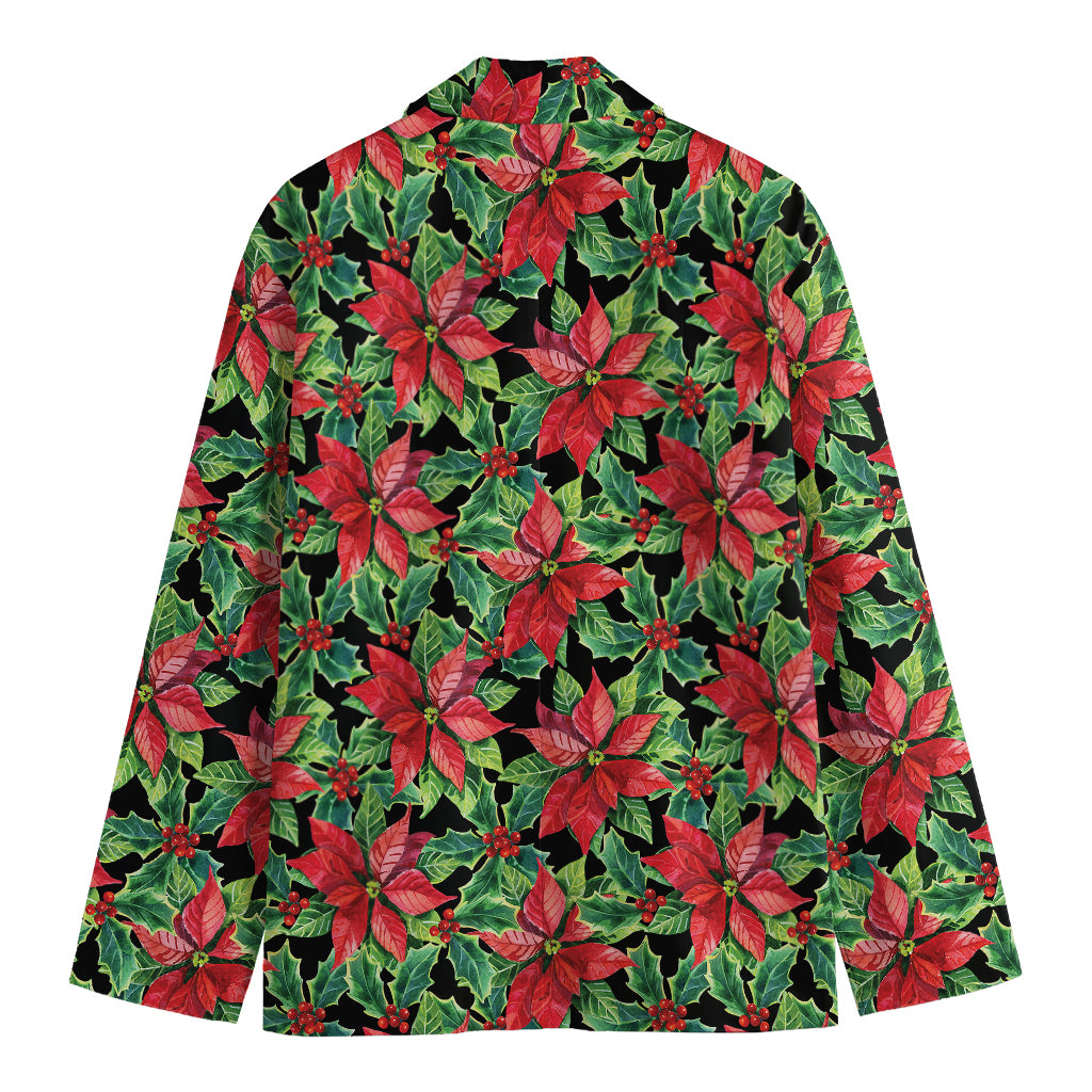 Watercolor Poinsettia Pattern Print Men's Cotton Blazer