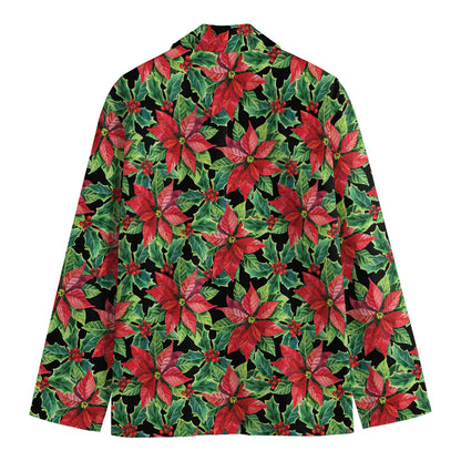 Watercolor Poinsettia Pattern Print Men's Cotton Blazer