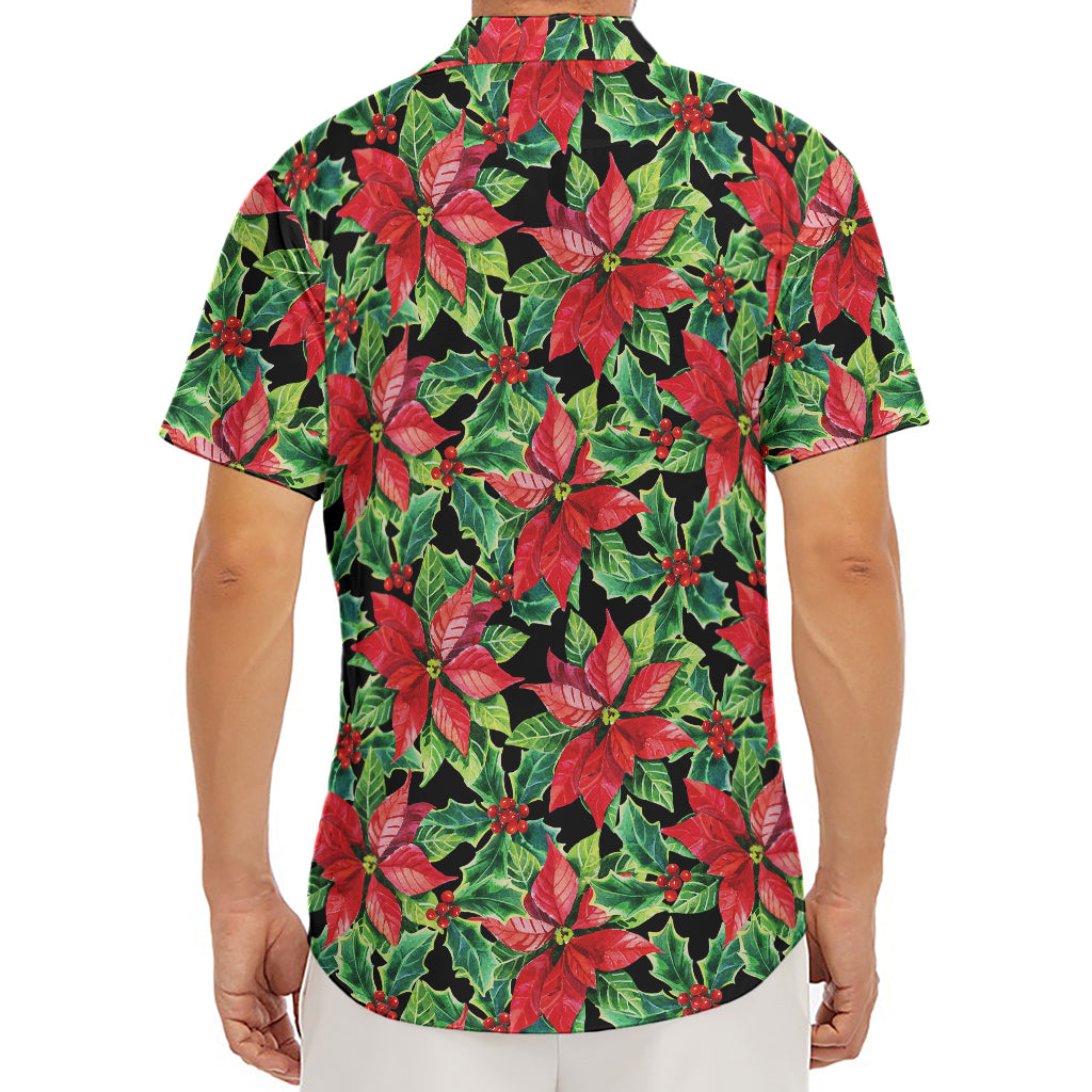 Watercolor Poinsettia Pattern Print Men's Deep V-Neck Shirt