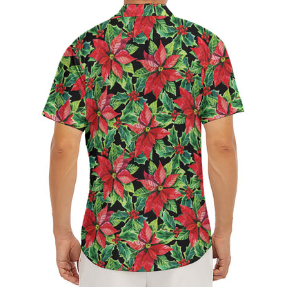 Watercolor Poinsettia Pattern Print Men's Deep V-Neck Shirt