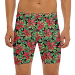 Watercolor Poinsettia Pattern Print Men's Long Boxer Briefs
