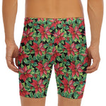 Watercolor Poinsettia Pattern Print Men's Long Boxer Briefs