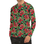 Watercolor Poinsettia Pattern Print Men's Long Sleeve Rash Guard