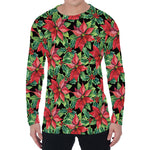 Watercolor Poinsettia Pattern Print Men's Long Sleeve T-Shirt