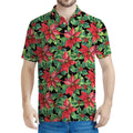 Watercolor Poinsettia Pattern Print Men's Polo Shirt