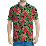 Watercolor Poinsettia Pattern Print Men's Polo Shirt