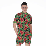 Watercolor Poinsettia Pattern Print Men's Rompers