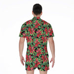 Watercolor Poinsettia Pattern Print Men's Rompers