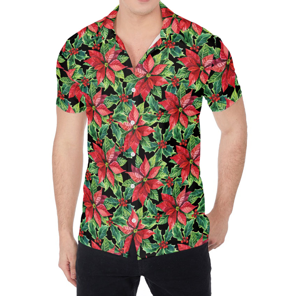 Watercolor Poinsettia Pattern Print Men's Shirt