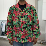 Watercolor Poinsettia Pattern Print Men's Shirt Jacket